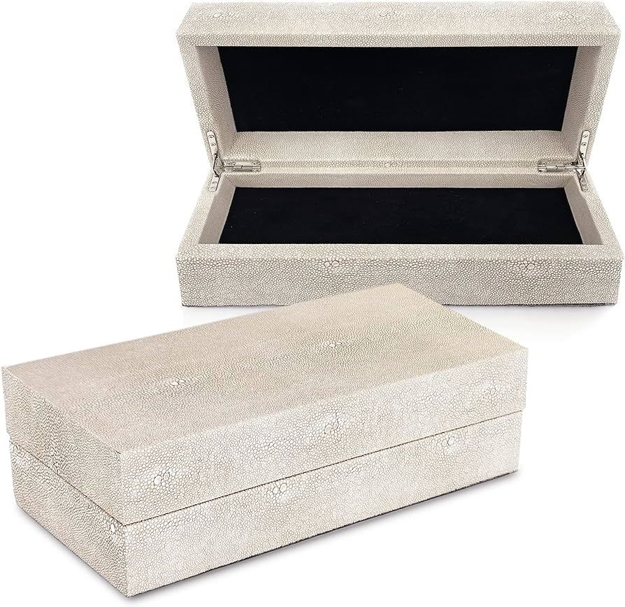 BRANDLOUIE Decorative Shagreen Box with Lid, Ivory Faux Leather Storage Boxes, Coffee Table, Desk... | Amazon (US)