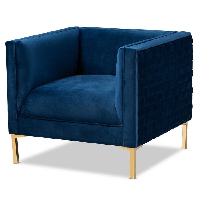 Seraphin Velvet Upholstered Chair Blue/Gold - Baxton Studio | Target