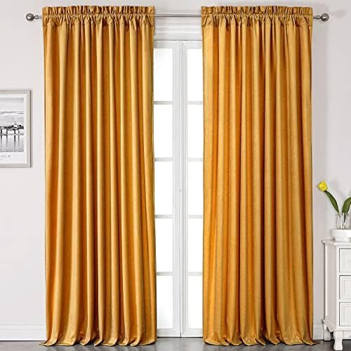 Benedeco Blackout Yellow Velvet Curtains for Bedroom Window, Light Filtering Drapes for Living Ro... | Amazon (US)