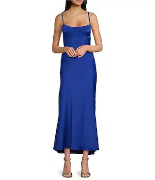 Allison & Kelly Satin Bar Back Long Dress | Dillard's | Dillard's