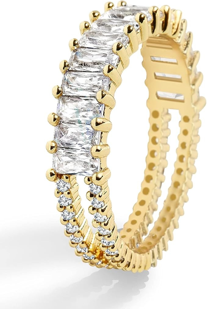 Aojun Fashion Classic 18K Gold Plated Titanium Steel Women Stacking Ring Best Gifts Couples Valen... | Amazon (US)