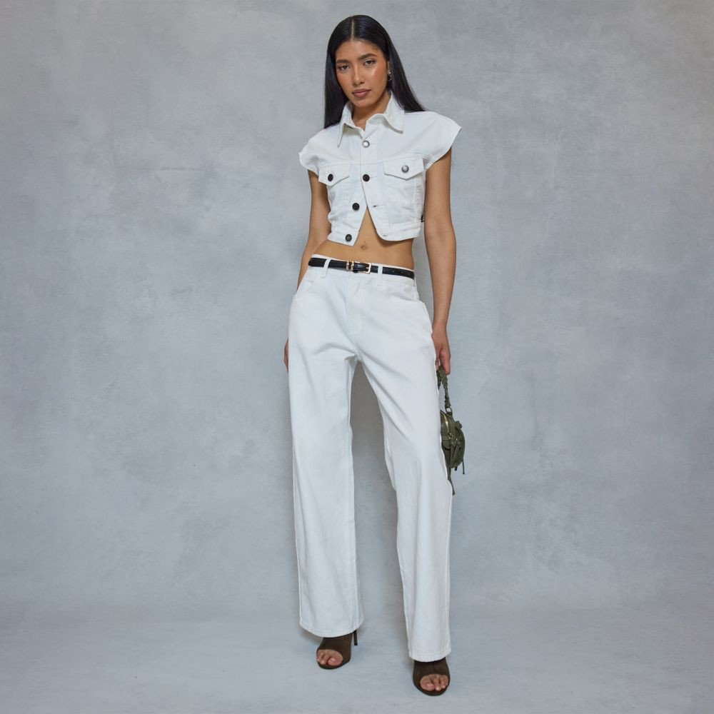 Mid Rise Straight Leg Detail Jeans In White Denim | EGO (UK)