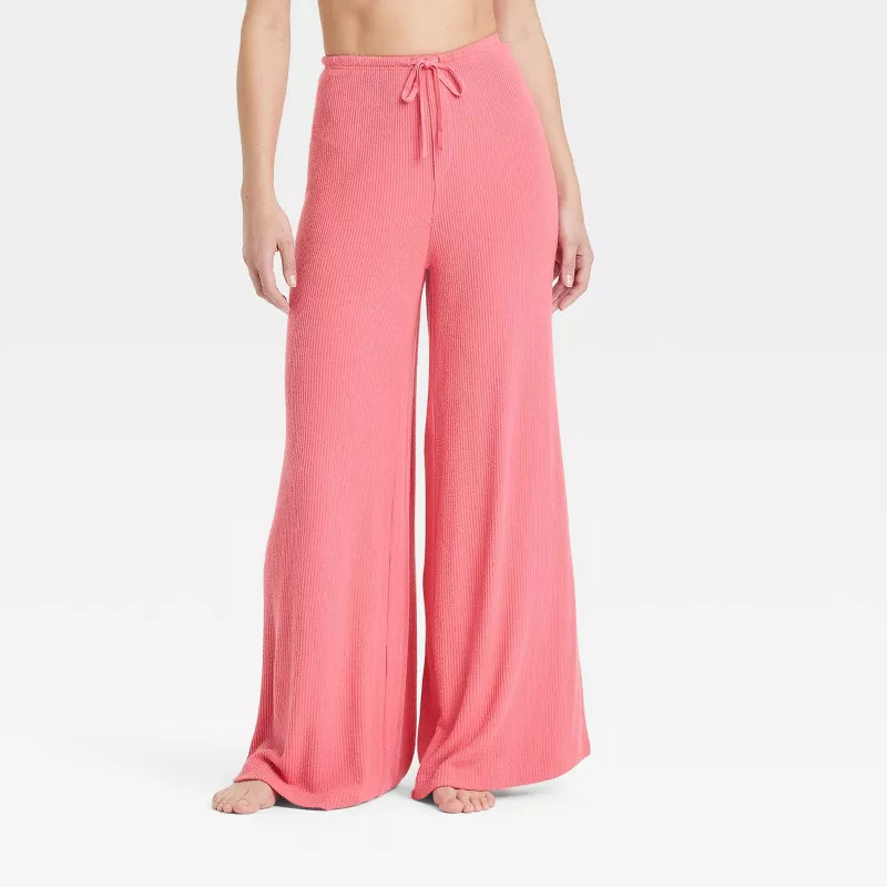 Women's Cozy Ribbed Wide Leg Pants - Auden™ Coral Pink 4X | Target