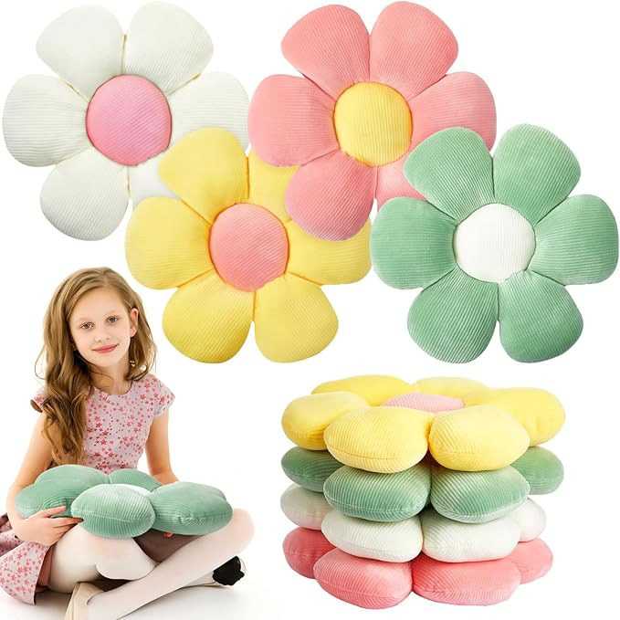 Reginary 4 Pcs Flower Floor Pillows Cute Plush Flower Throw Pillows Daisy Floor Seat Cushion Chai... | Amazon (US)