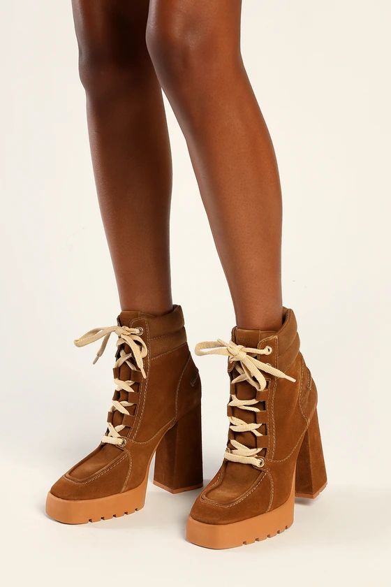 Fillipa Bear Brown Suede Lace-Up Platform Ankle Booties | Lulus (US)