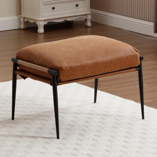 DUOMAY Cute PU Leather Single Footrest, Upholstered Footstool with Black Metal Legs Mid Century M... | Amazon (US)