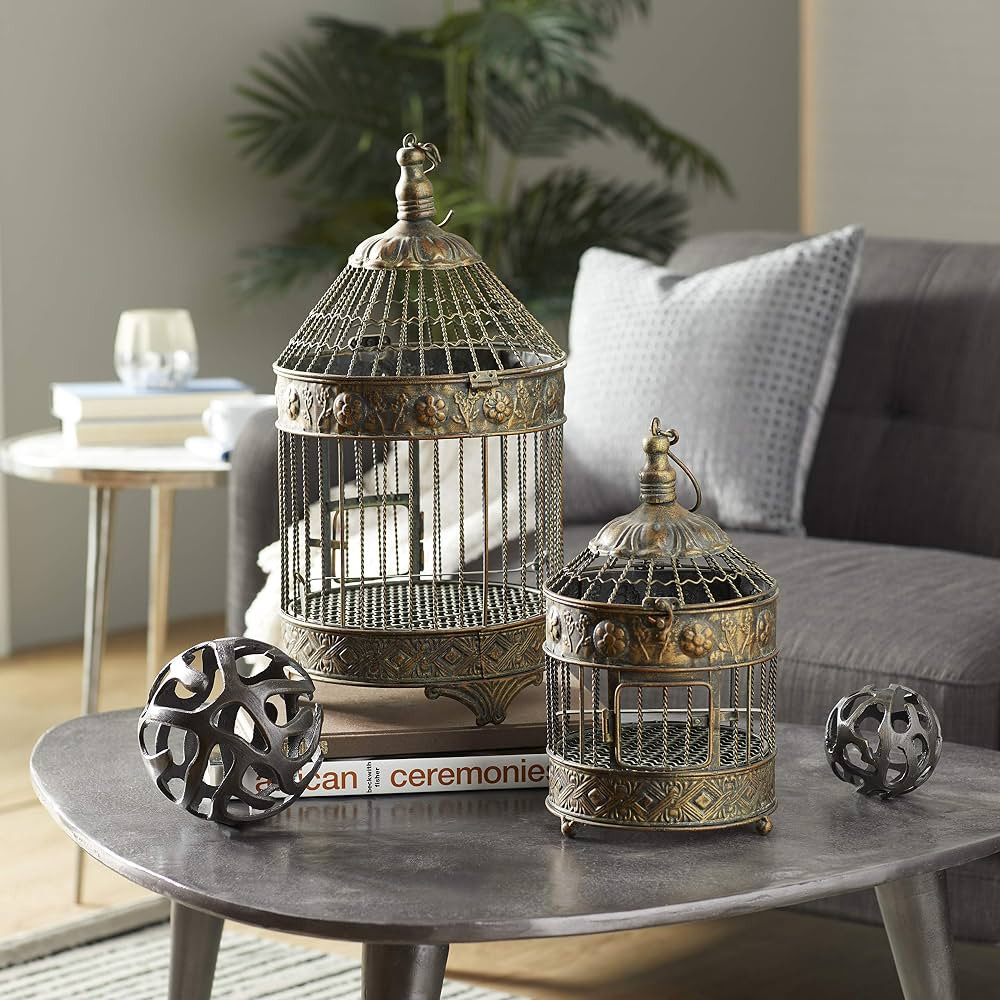Deco 79 Metal Round Birdcage with Latch Lock Closure and Top Hook, Set of 2 24", 16"H, Bronze | Amazon (US)