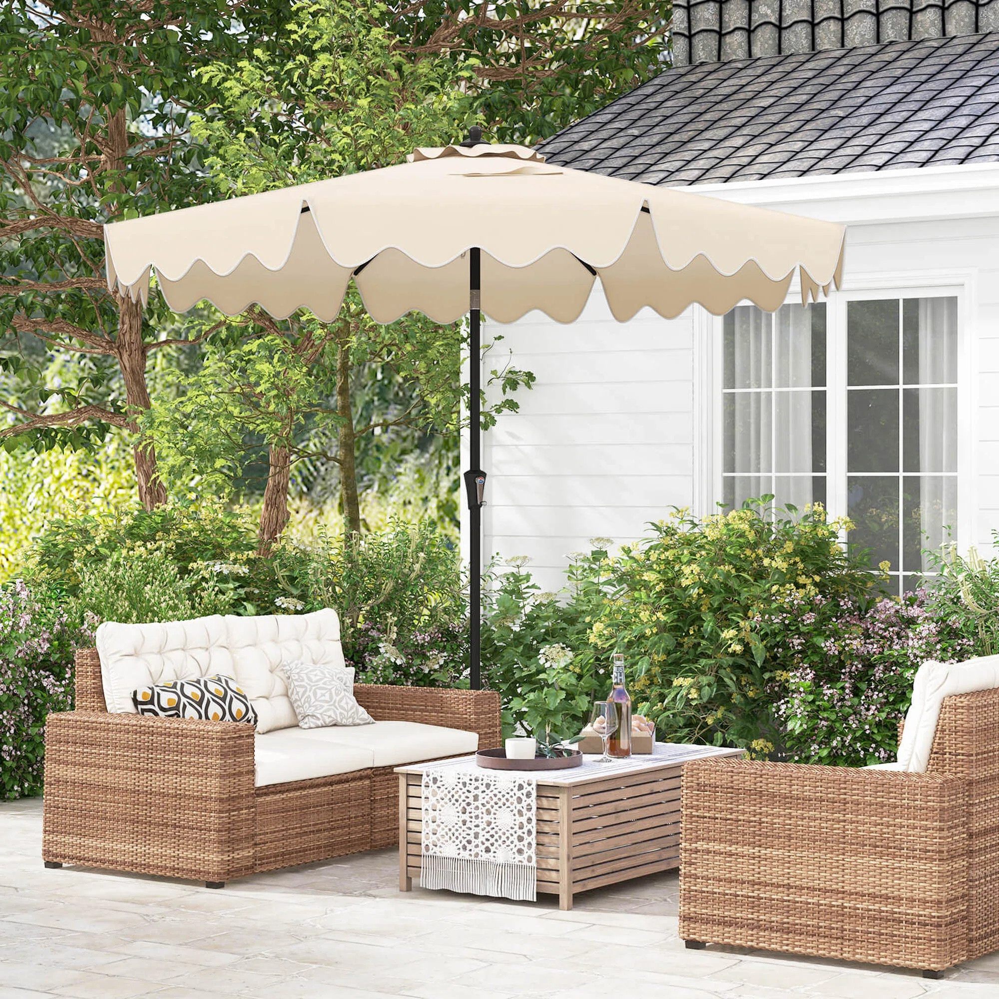 Arlmont & Co. 9 Ft Patio Umbrella 2-tier Market Table Umbrella With Sun-protective Canopy | Wayfair North America