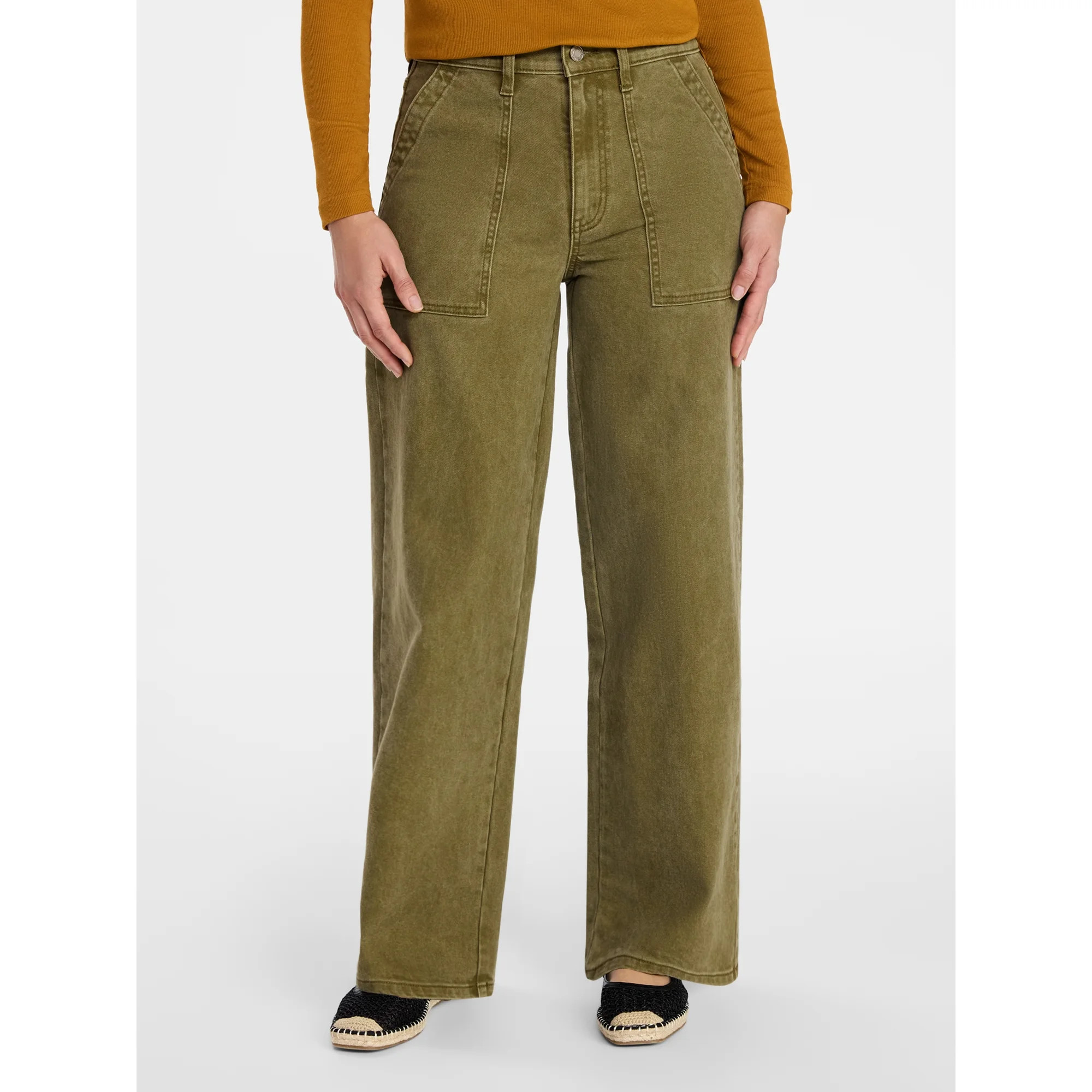 Time and Tru Women's Wide Leg Utility Trousers, 31" Inseam, Sizes 0-20 | Walmart (US)