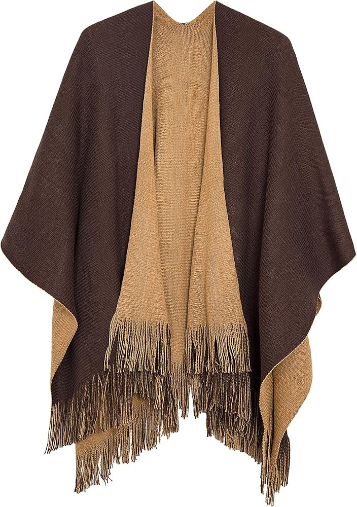 Urban CoCo Women's Winter Vintage Poncho Capes Tassel Blanket Shawl Wrap Cardigan Coat | Amazon (US)