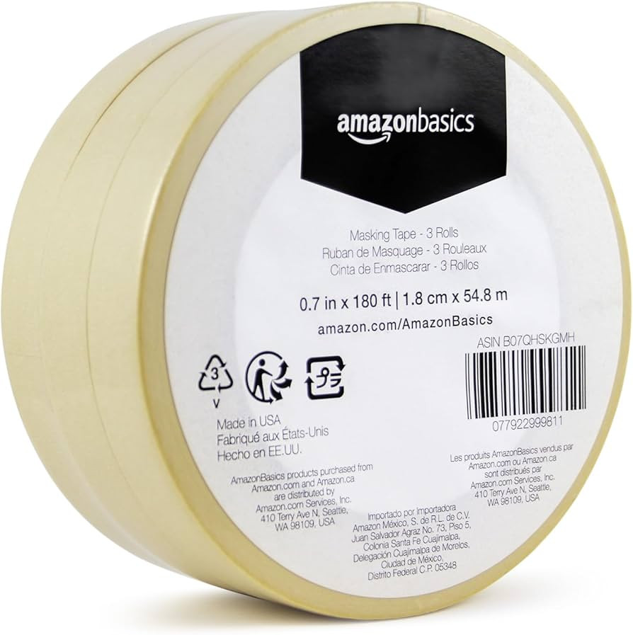 Amazon Basics Masking Tape, Pack of 3 Rolls, Beige, 0.7 inch x 180 feet | Amazon (US)