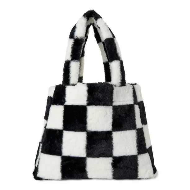 No Boundaries Women's Penny Tote Handbag Black White Checker Print - Walmart.com | Walmart (US)