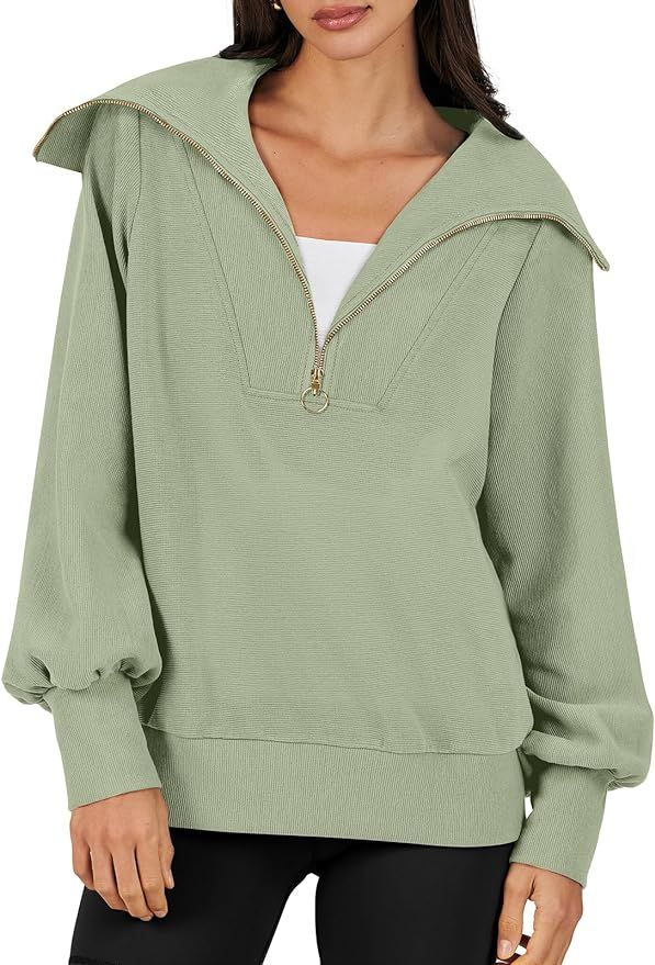 ANRABESS Women Quarter Zip Pullover Oversized Long Sleeve Half Zip Sweatshirts Fashion Trendy 202... | Amazon (US)