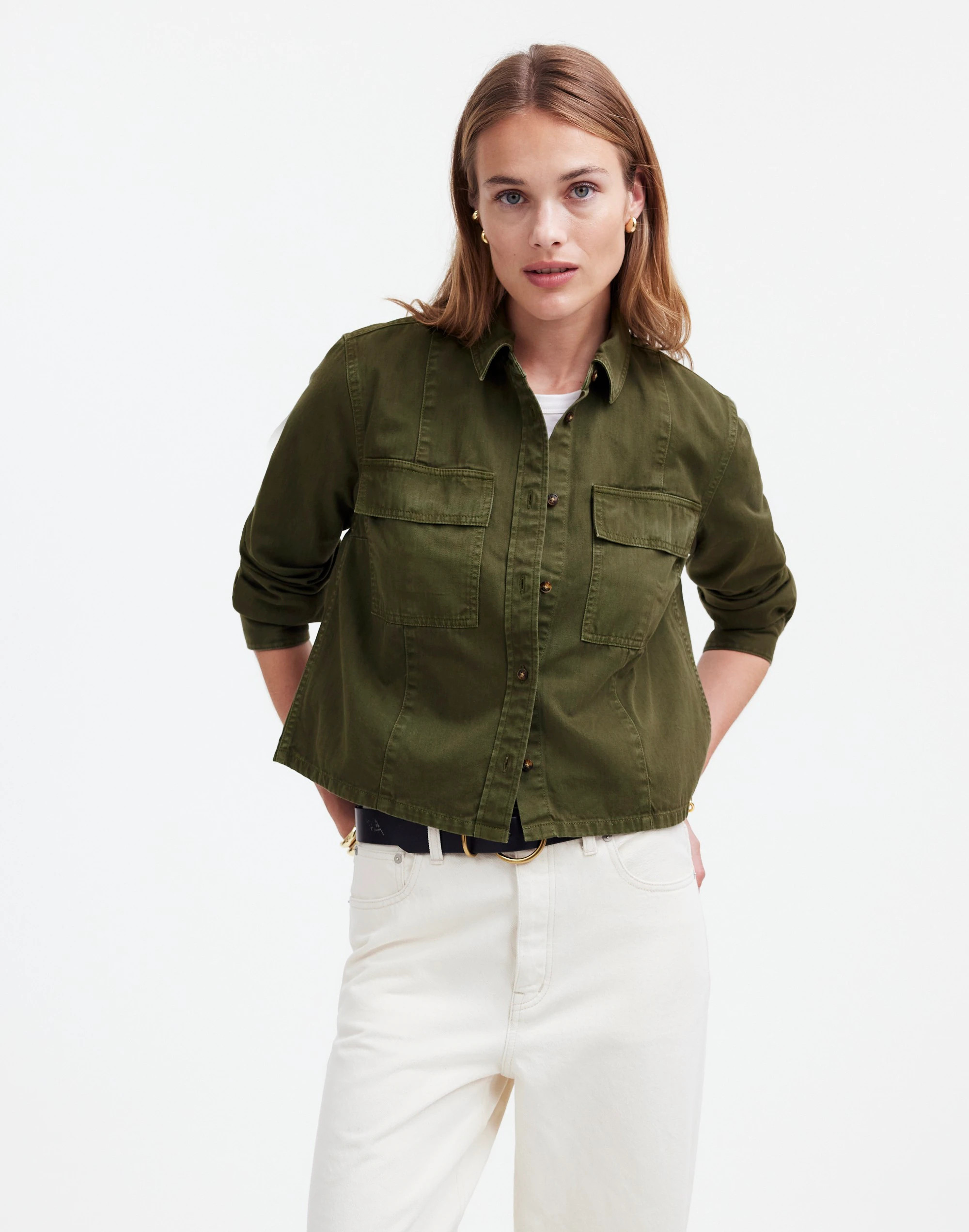 Pintucked Long-Sleeve Shirt in Chino | Madewell | Madewell