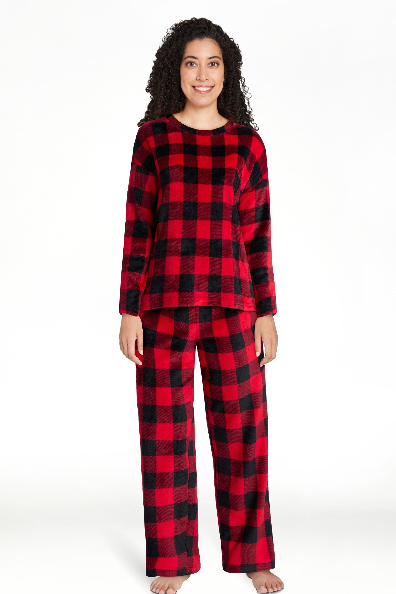 Joyspun Conjunto de Pijama de Pantalones y Top de Manga Larga de Felpa Plegable para Mujer, 2 Pie... | Walmart (US)