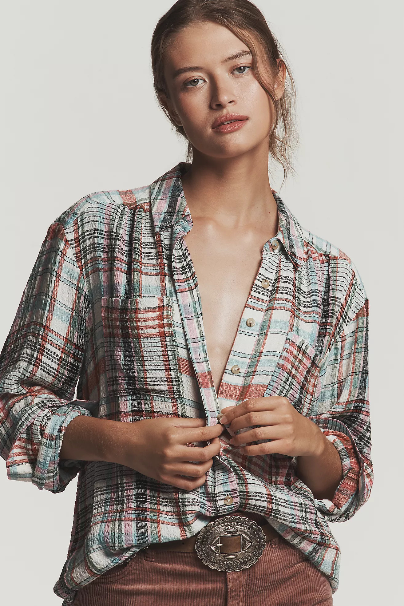 The Hadley Relaxed Plaid Buttondown Shirt by Pilcro​ | Anthropologie (US)