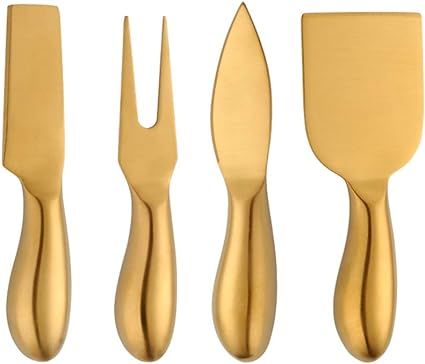 Cheese Spreader Knife Set, AOPODO 4-Piece Gold Butter Slicer Cutter Knife Fork,Stainless Steel Mu... | Amazon (US)