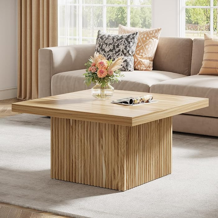 Tribesigns Square Coffee Table, 31.5-Inch Fluted Coffee Table, Mid-Century Modern Living Room Tab... | Amazon (US)