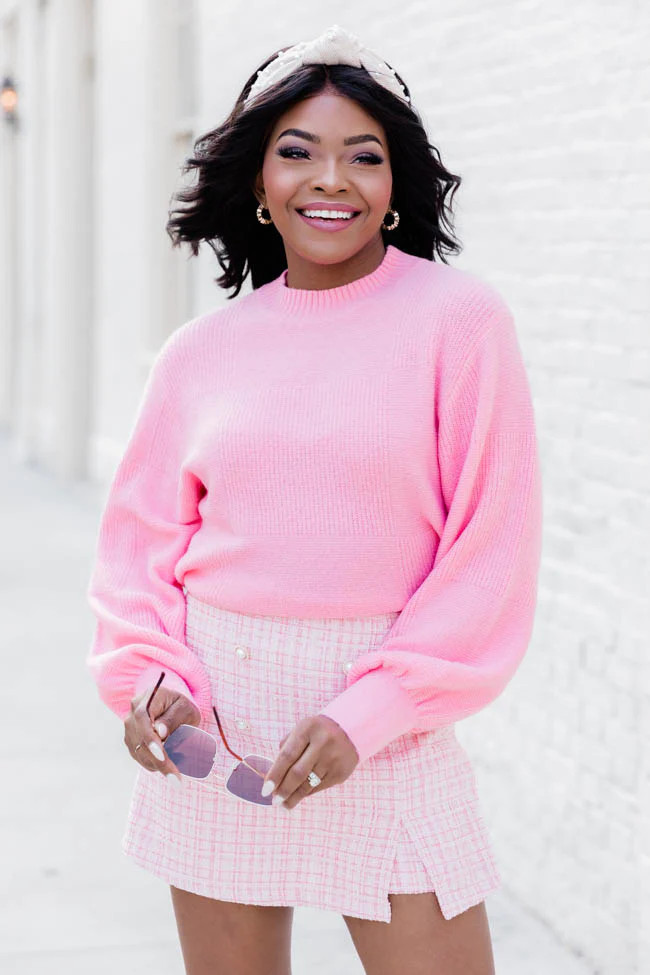 Choose Happy Pink Mock Neck Sweater | Pink Lily