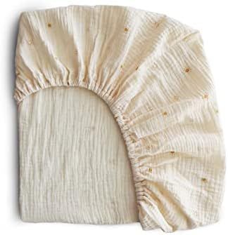 mushie Extra Soft Muslin Fitted Mini Crib Sheet | 24"x 38" (Sun) | Amazon (US)