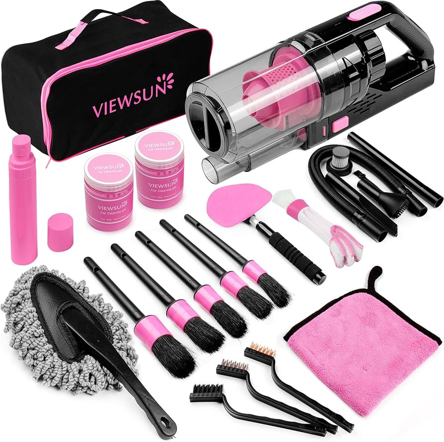 Viewsun 17pcs Car Cleaning Kit, Pink Car Interior Detailing Kit with High Power Handheld Vacuum, ... | Amazon (CA)