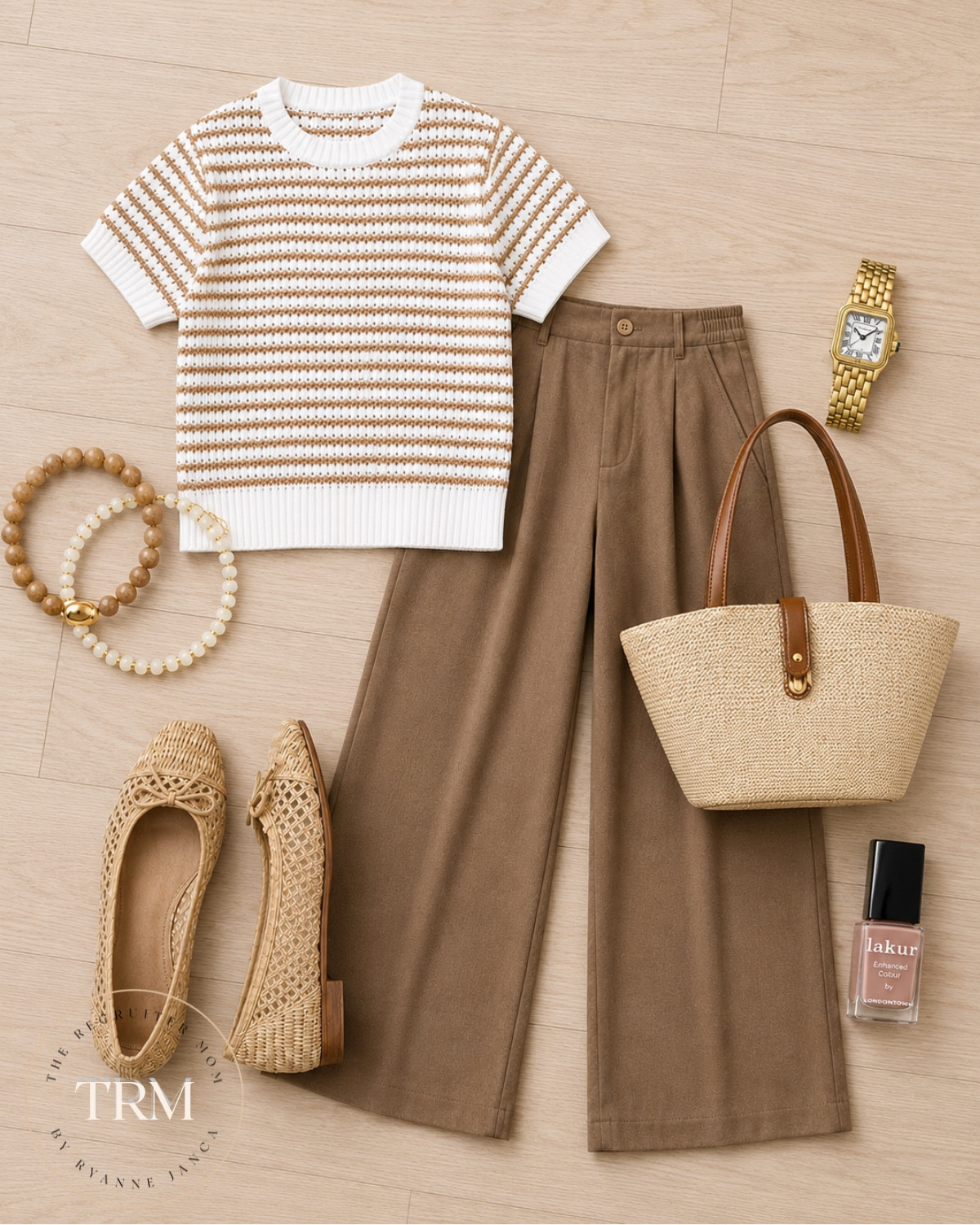 Stylish summer look with chic accessories! Loving the pants and flats. Perfect for a day out. #SummerStyle #ChicLook Earthy tones + stripes = the easiest summer work look. #workwear #businesscasual #summerworkwear

#LTKOver40 #LTKMidsize #LTKWorkwear