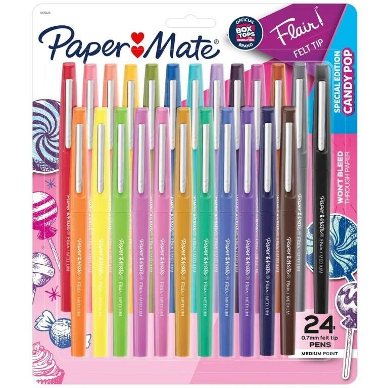 Paper Mate Flair Felt Tip Pens, Medium Point, Limited Edition Candy Pop Pack, Box of 24 | Walmart (US)
