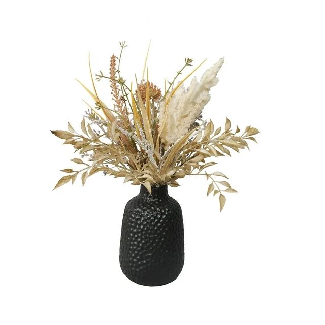 Flora Bunda 14" Tabletop Artificial Fall Floral Arrangement in Matte Black Ceramic Vase | Walmart (US)