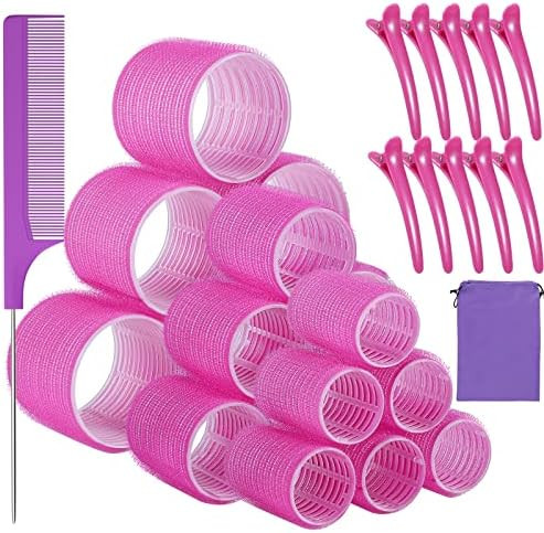Self grip hair roller set,Hair roller set 18 pcs,Heatless hair curlers,Hair rollers for Long hair... | Amazon (US)
