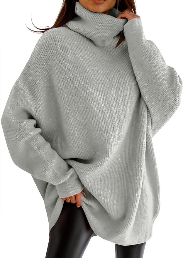 imesrun Womens Turtleneck Oversized Sweater Batwing Chunky Pullover Sweater Casual Fall Loose Kni... | Amazon (US)