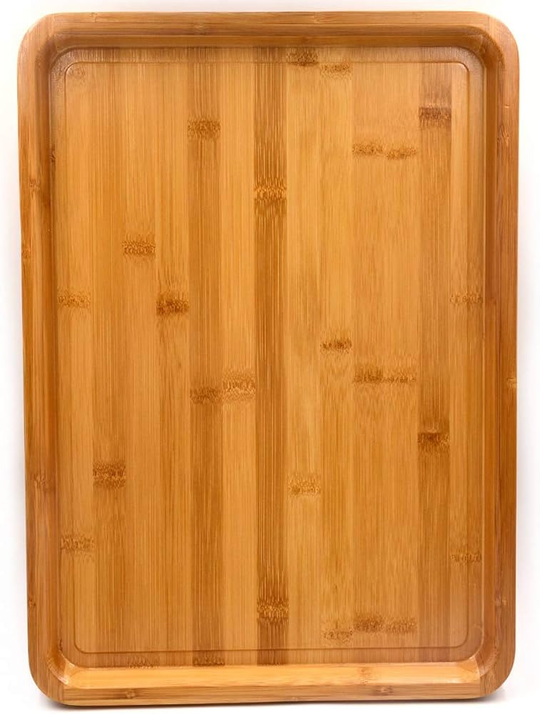 Bamber Large Bamboo Serving Tray Decorative Coffee Tea Platter 18 x 13 x 1.2 Inches | Amazon (US)