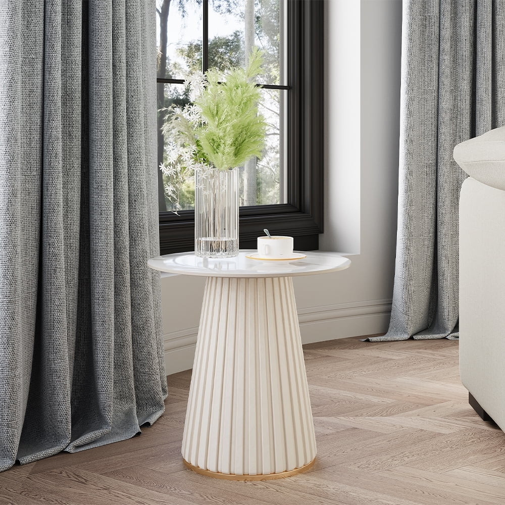 POVISON 14.96" Modern Light Luxury Side Table, Glossy Sintered Stone Tabletop, Metal Base, White | Walmart (US)