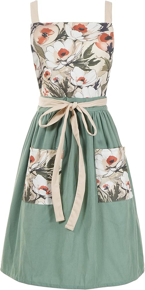 Vintage Pinafore Apron Dress for Women with Pockets Cute Floral Chef Aprons for Kitchen Cooking B... | Amazon (US)