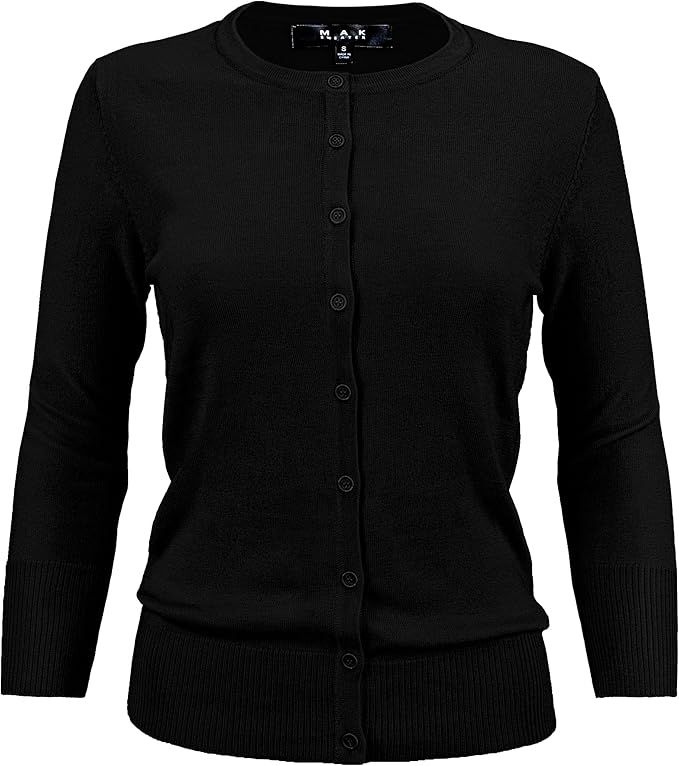 YEMAK Women's Knit Cardigan Sweater – 3/4 Sleeve Crewneck Basic Classic Casual Button Down Soft... | Amazon (US)