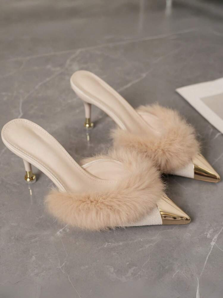 Fur trim kitten heels | SHEIN