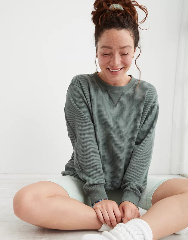 Aerie The Sweat Waffle Crew Neck Sweatshirt | American Eagle Outfitters (US & CA)