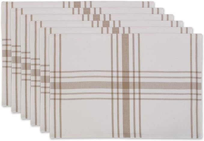 DII Home Sweet Farmhouse Plaid Tabletop Collection, Placemat Set, 13x19, French Stripe, Stone | Amazon (US)