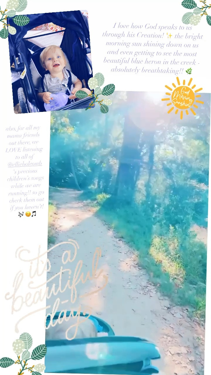 I love how God speaks to us through his Creation! ✨ the bright morning sun shining down on us and even getting to see the most beautiful blue heron in the creek - absolutely breathtaking!! 🌿

also, for all my mama friends out there, we LOVE listening to all of @ellieholcomb ‘s precious children’s songs while we are running!! so go check them out if you haven’t! 🎶 ☺️🎵

#LTKkids #LTKbaby #LTKfit