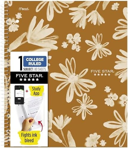 Five Star Spiral Notebook + Study App, 1 Subject, College Ruled Paper, 8-1/2" x 11", 80 Sheets, F... | Amazon (US)