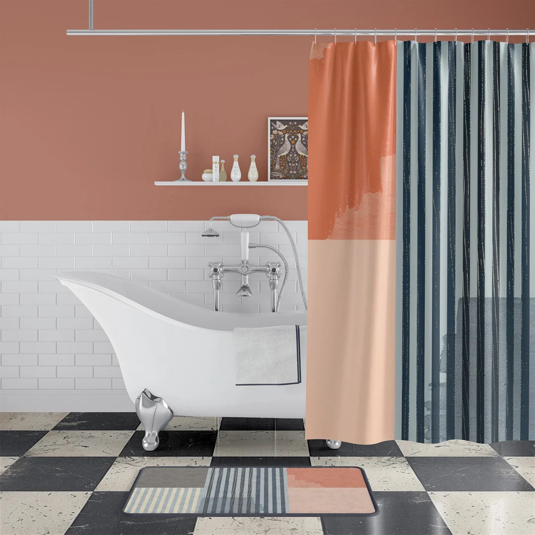 Abstract Striped Shower Curtain Bathroom Decor Green Orange Bath Curtains Black Striped Bathroom ... | Etsy (US)