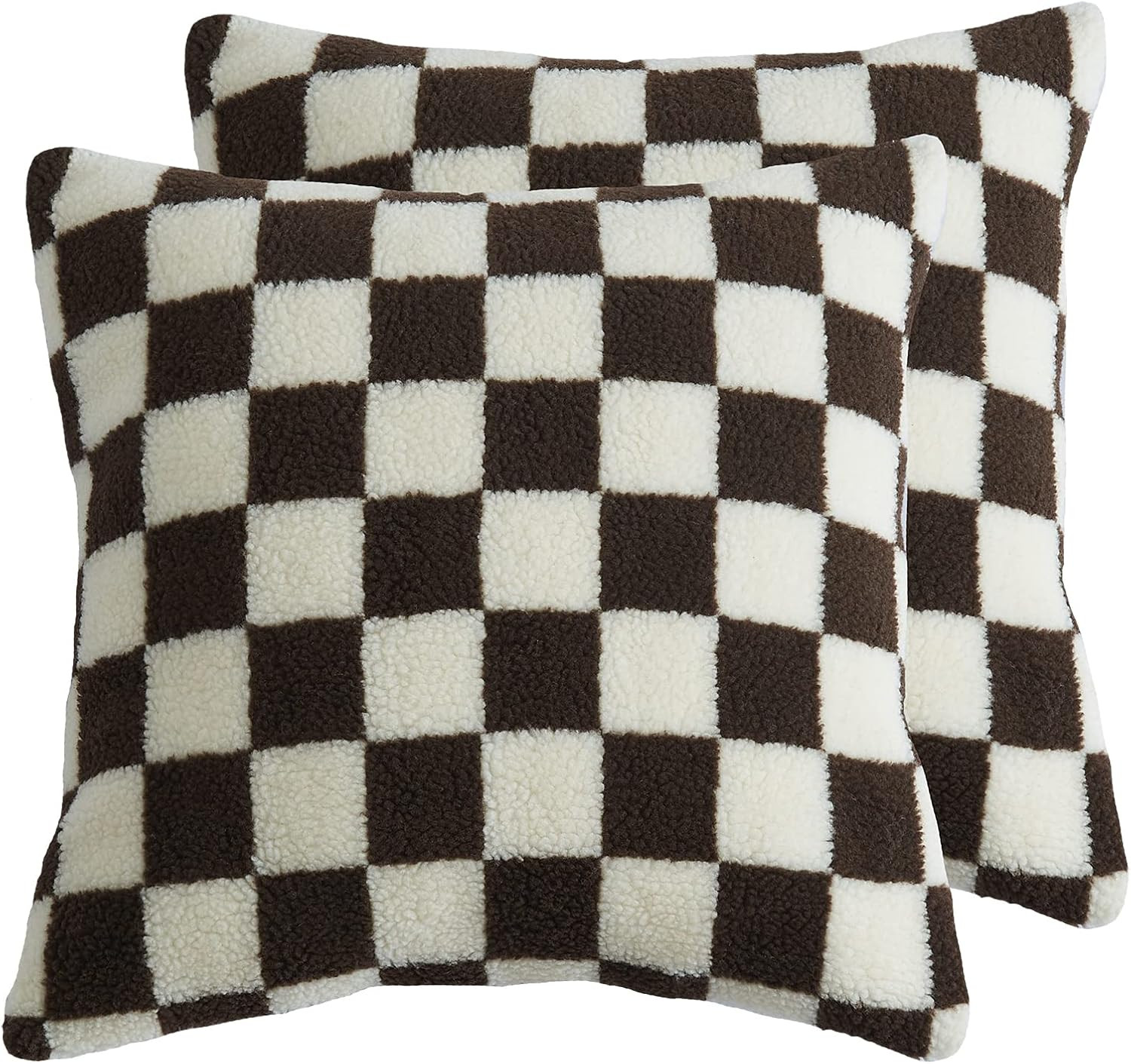 MOLTOL Set of 2 Checkerboard Decorative Throw Pillow Covers 18 x 18 Inches, Faux Fur Wool Decor S... | Amazon (US)