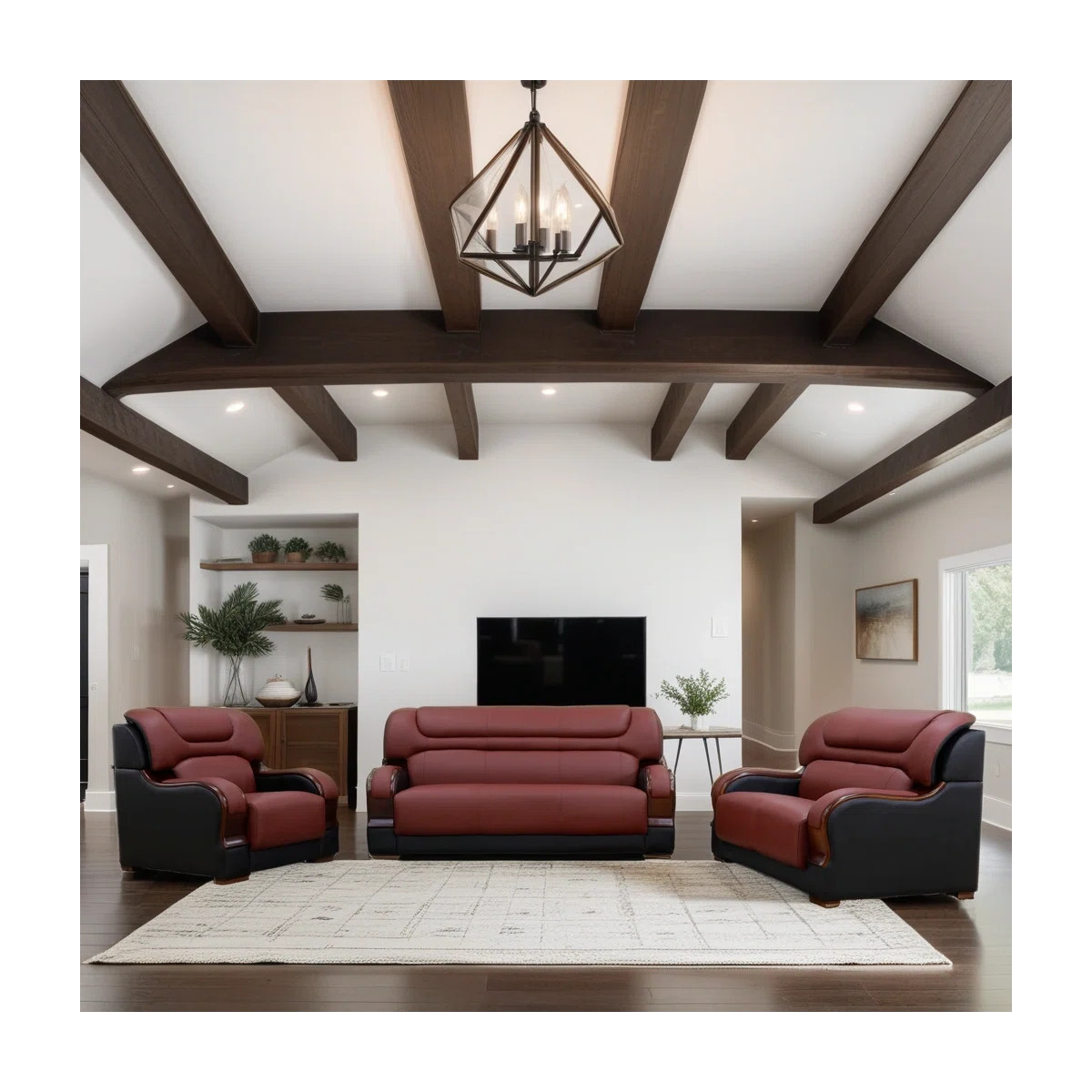 3 - Piece Premium Cowhide Genuine Leather Living Room Sofa Set | Wayfair North America