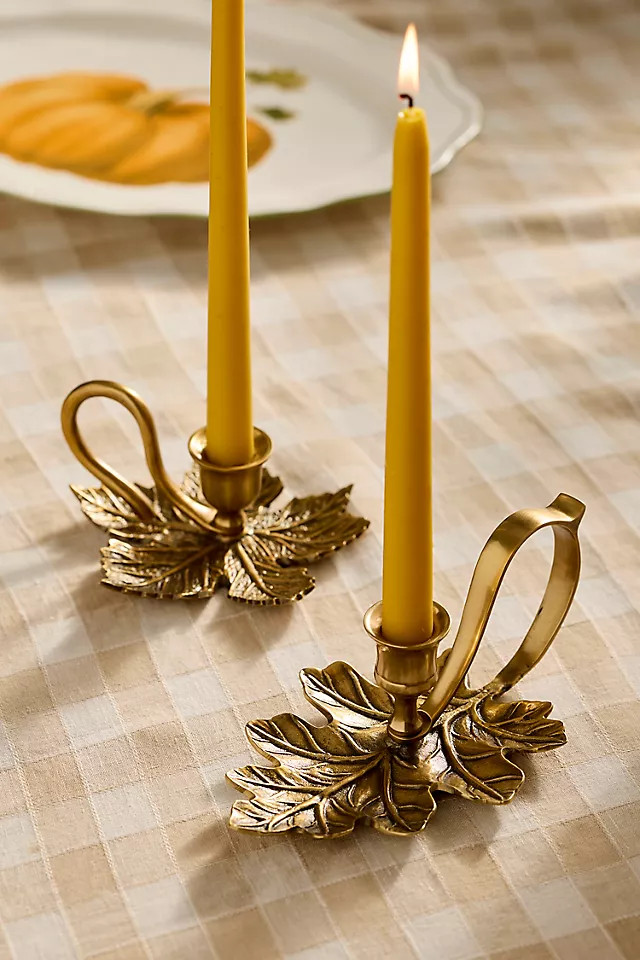 Brass Leaf Taper Holder, Size: Small at Terrain | Terrain