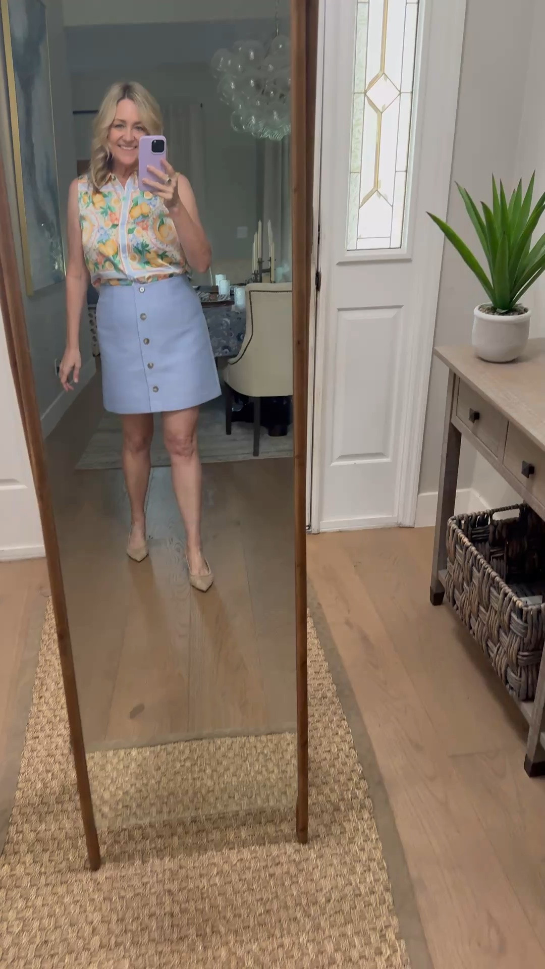I love the print in the color of the summer outfit. I threw on a blazer for a business casual work outfit. ￼