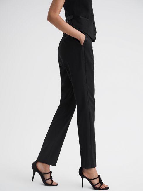 Reiss Black Alia Slim Fit Satin Stripe Suit Trousers | Reiss DE