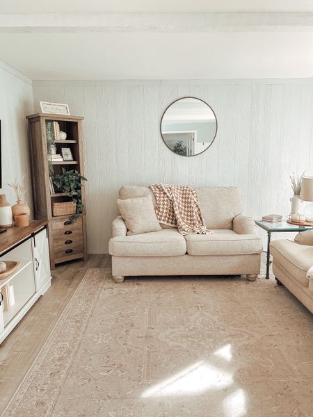Farmhouse living room 
Neutral home decor 
Neutral ruggable rug 

#LTKhome