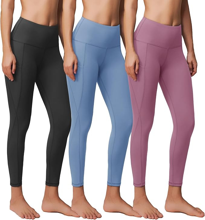 Showitty 3 Pack Workout Leggings with Pockets for Women, Black Compression Tummy Control Yoga Pan... | Amazon (US)