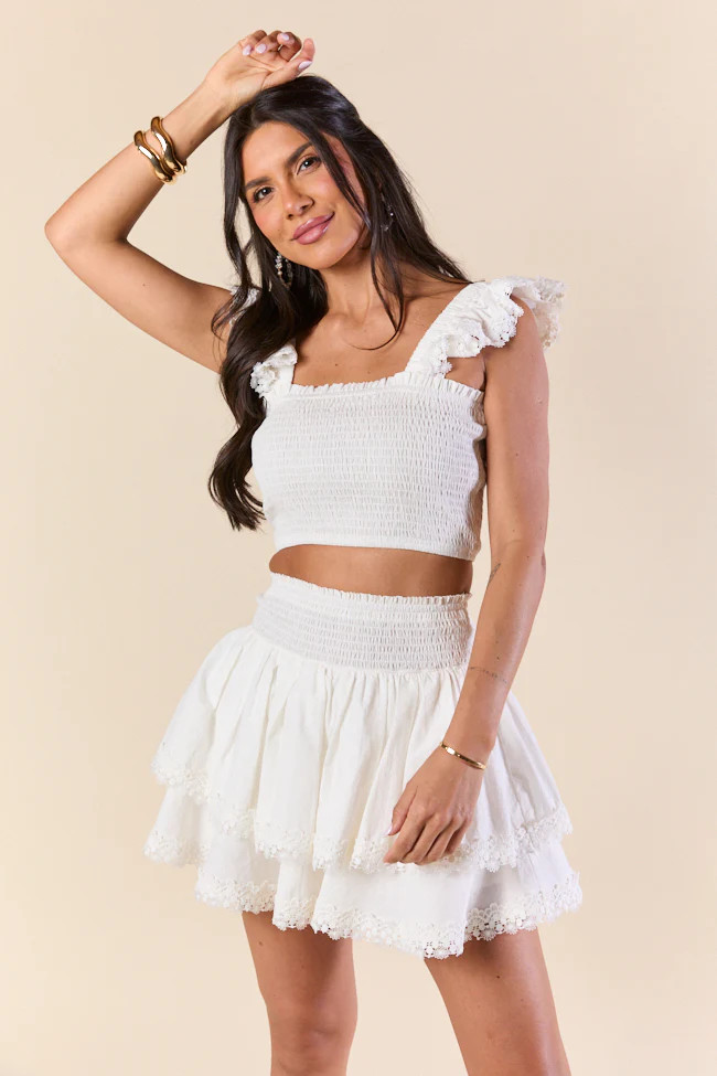 Sweet Talk White Flutter Shoulder Tank and Skort Set DOORBUSTER | Pink Lily
