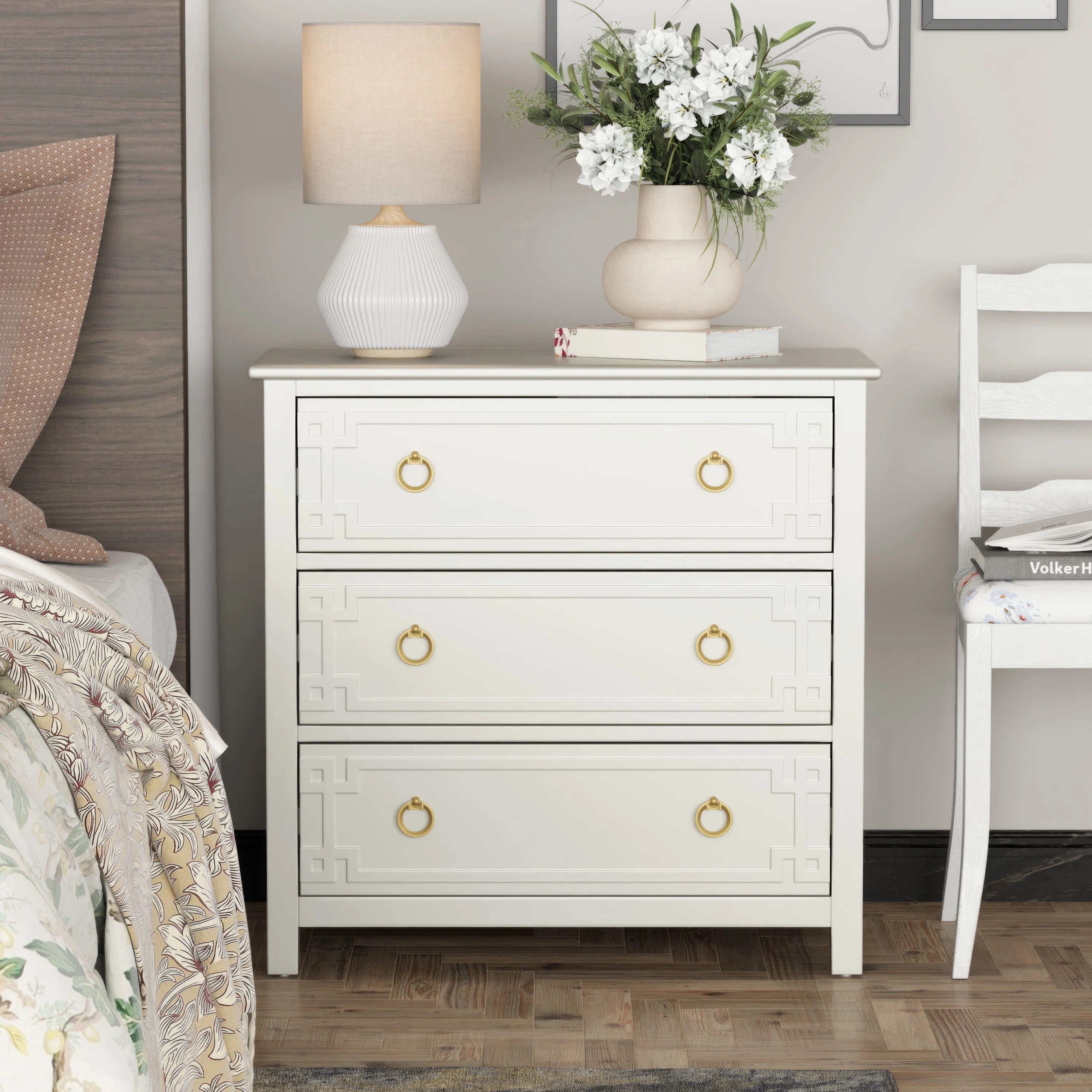 Farmhouse White 3-Drawer Dresser, Fully-Assembled French Country Chest Of Drawers With Embossed G... | Wayfair North America