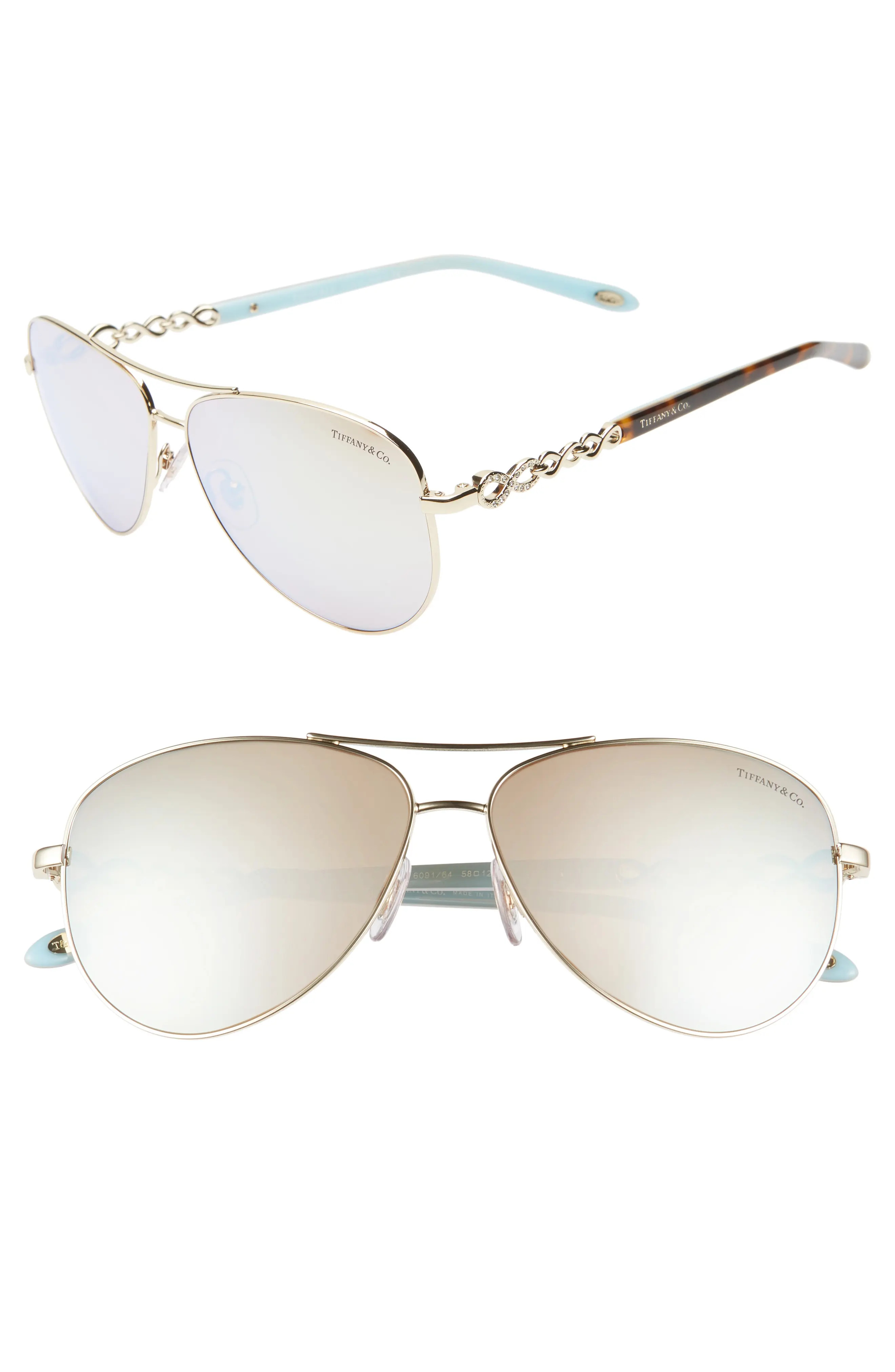 Women's Tiffany & Co. 58Mm Aviator Sunglasses - Gold/ White Mirror | Nordstrom